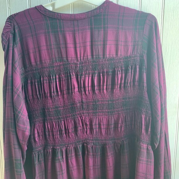 Torrid Purple Black Plaid V neck Shirred Balloon Sleeve Tunic Grunge Milly - 3 - Picture 2 of 13